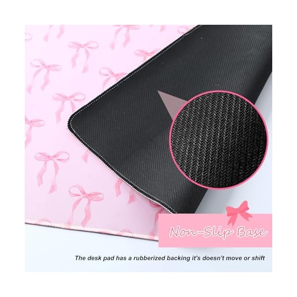 Large Pink Bows Mouse Pads Coquette Kawaii Mouse Pad Preppy Trendy Computer Desk Mat for Laptop with Non-Slip Rubber Rubber Base Pad Office Accessories Decor for Women,31.5x15.75inches - Image 4