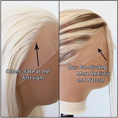 Towarm Balayage Wig Blonde #613 Highlight Brown Long Straight Synthetic Lace Front Wigs for Black Women #613/#8 Middle Part 13x3inch Natural Hairline Cosplay Daily Wear (#613 Highlight #8) - Image 3