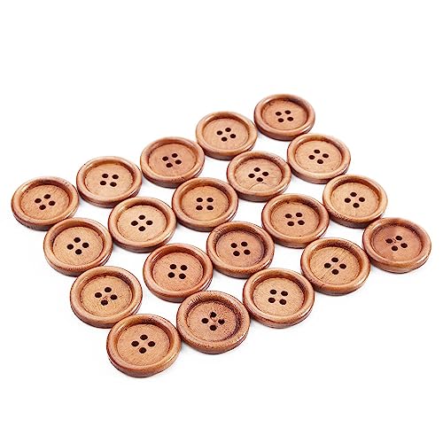 60 botones de madera natural, borde fino, 4 agujeros, botones de costura, 25 mm/1 pulgada, costura a mano, decoración de ropa, accesorios de ropa