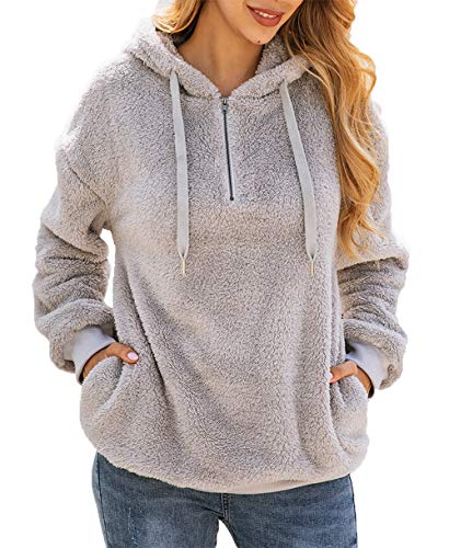 PRETTYGARDEN Women's Long Sleeve Fuzzy Sherpa Fleece Sweatshirt Coat Zipper Hoodie Oversized Pullover Outwear with Pockets