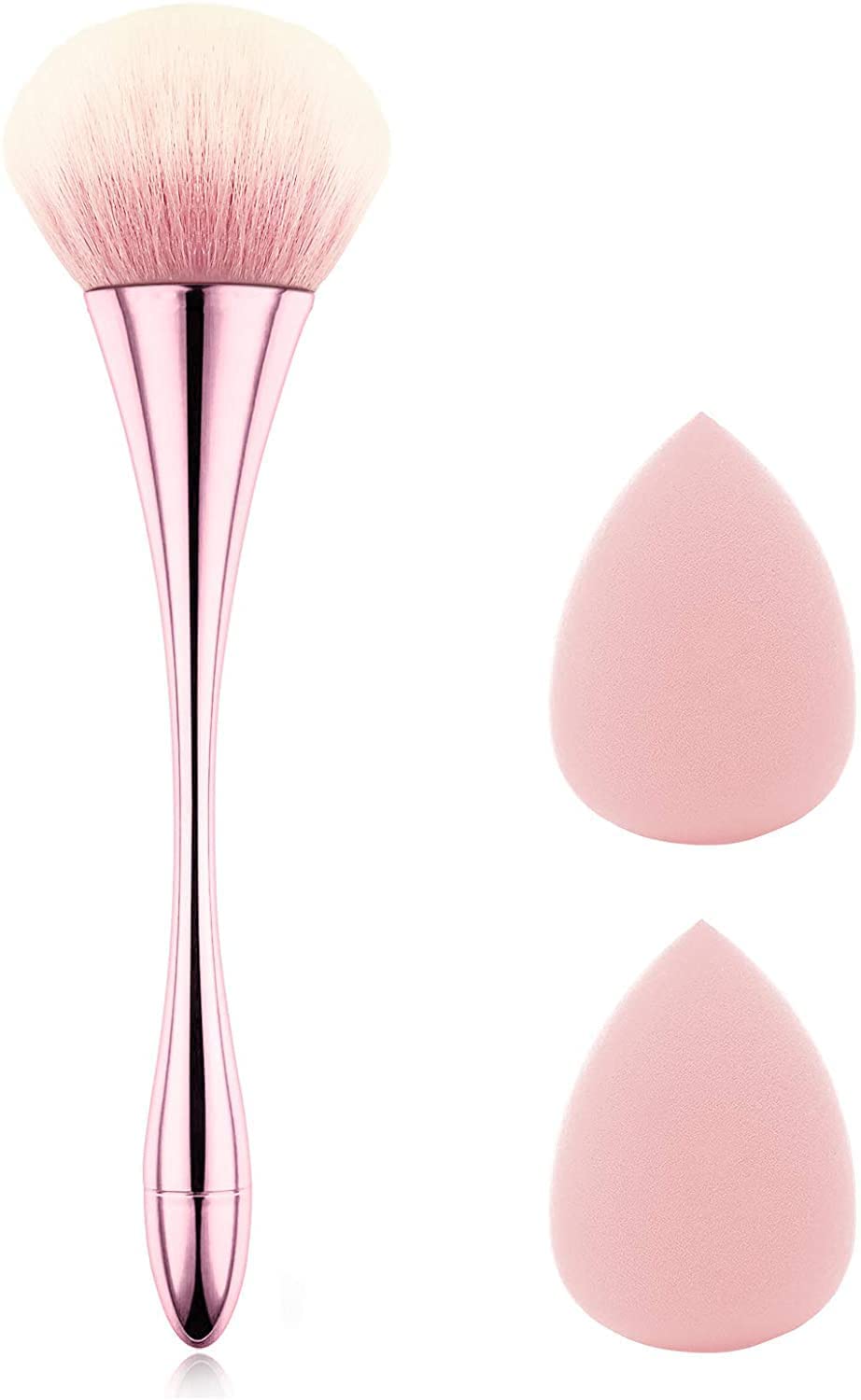 Fluffy Makeup Brush with 2 Sponge Blender Egg, Foundation Face Cosmetic Brush, Large Mineral Professional Eyeshadow Loose Power Soft Makeup Tool - Multicolor