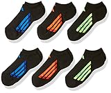 adidas Youth Cushioned 6pk No Show Sock, Black/Solar Red/Solar Green/Solar Yellow, Large