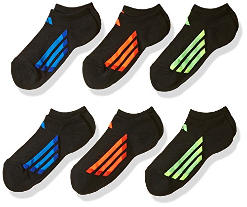 adidas Kids-Boy's/Girl's Cushioned No Show Socks (6-Pair), Black/ Solar Red/ Bold Orange/ Solar Green/ Solar Yell, Large
