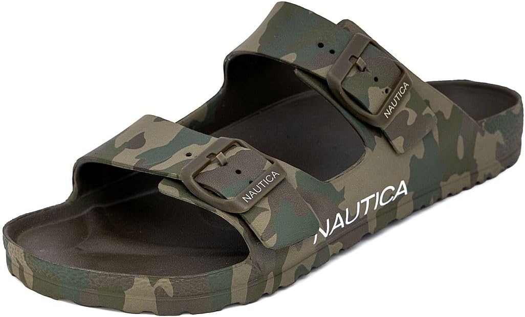 Men’s Two-Strap EVA Slide Sandals, Adjustable Buckle Comfort Footbed, Lightweight Waterproof Slip-On Beach and Casual Pool Sandals