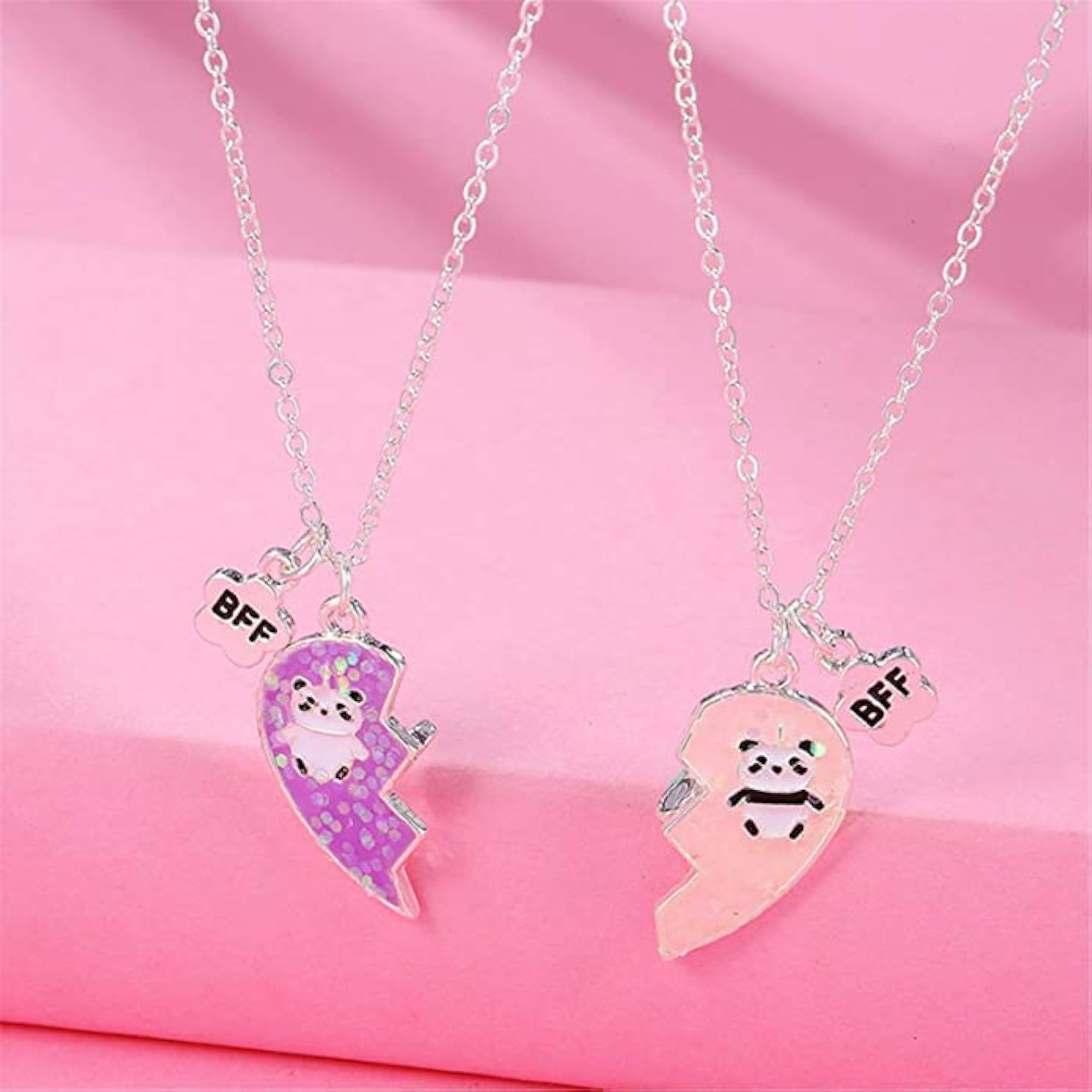 BFF 2PCs-Split Magnetic Matching Forever Pendant Necklaces Set- Rainbow Hearts