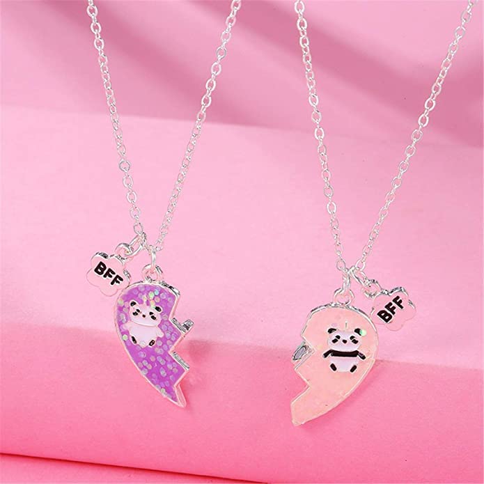 BFF 2PCs-Split Magnetic Matching Forever Pendant Necklaces Set- Rainbow Hearts