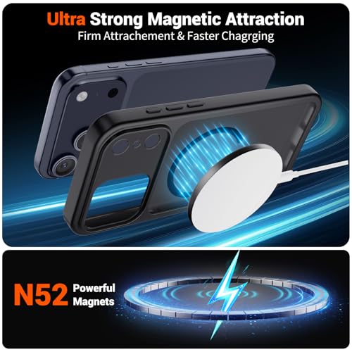 Image of SUPFINE Magnetic for iPhone 17 Pro Case Black | (Compatible with MagSafe)(Military Grade Drop Protection)(Camera Protection)Translucent Matte Phone Cover