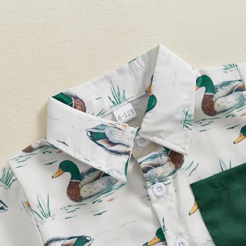 Hunting Baby Boy Clothes Mallard Duck Short Sleeve Button Down Shirt Shorts Set Toddler Summer Dress Outfits4