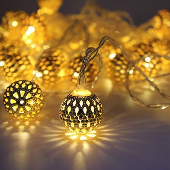 SYSPRO Metal Ball String Fairy Light, 10 Led Decorative Light for Indoor Outdoor Decoration Diwali Light for Party Birthday Diwali Christmas Navratri Home Decor Fairy Globe String Lights (Golden)
