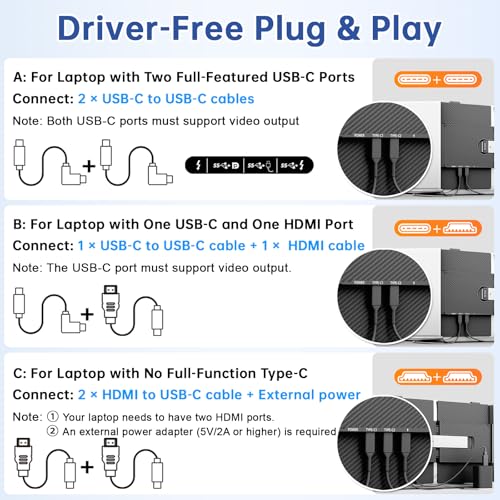 Image of domyfan 14 inch Laptop Screen Extender, 1080P FHD Triple Portable Monitor for 13.3-17.3 inch Laptop, 2.2lb Ultra-Light 60Hz, Plug-Play for Windows /Mac /ChromeOS