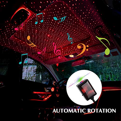 1797 LED USB Car Interior Star Night Light for Bedroom RV Ceiling Dome Map Lights Lamps Flash light Red Plug and Play Romantic Automatic Rotation Sound Activated Bright Portable 12V