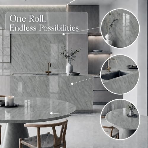 Image of Very Berry Sticker Marble Contact Paper (Deep Gray, 48 inch x 118 inch, 1 Pack) | Authentic marble pattern, Thick, Waterproof, Laminate vinyl, Self adhesive, Peel and stick wrap, For countertop and wall