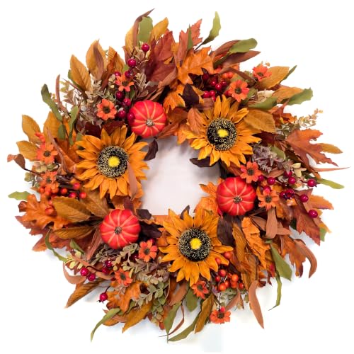 Fall Harvest Wreaths for Front Door - Farmhouse Thanksgiving Wreath Decor