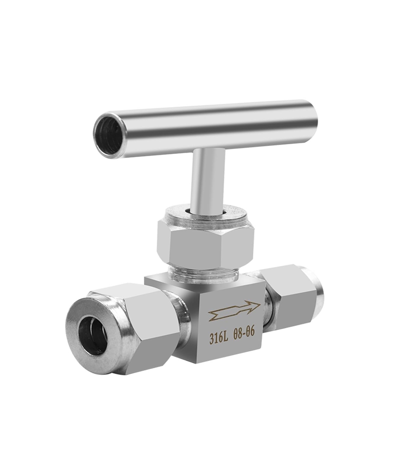 Needle Valve Adjustable 4 6 8 10 mm Hard Tube SS304 Flow Control Crane Straight(Straight Handle,10mm)