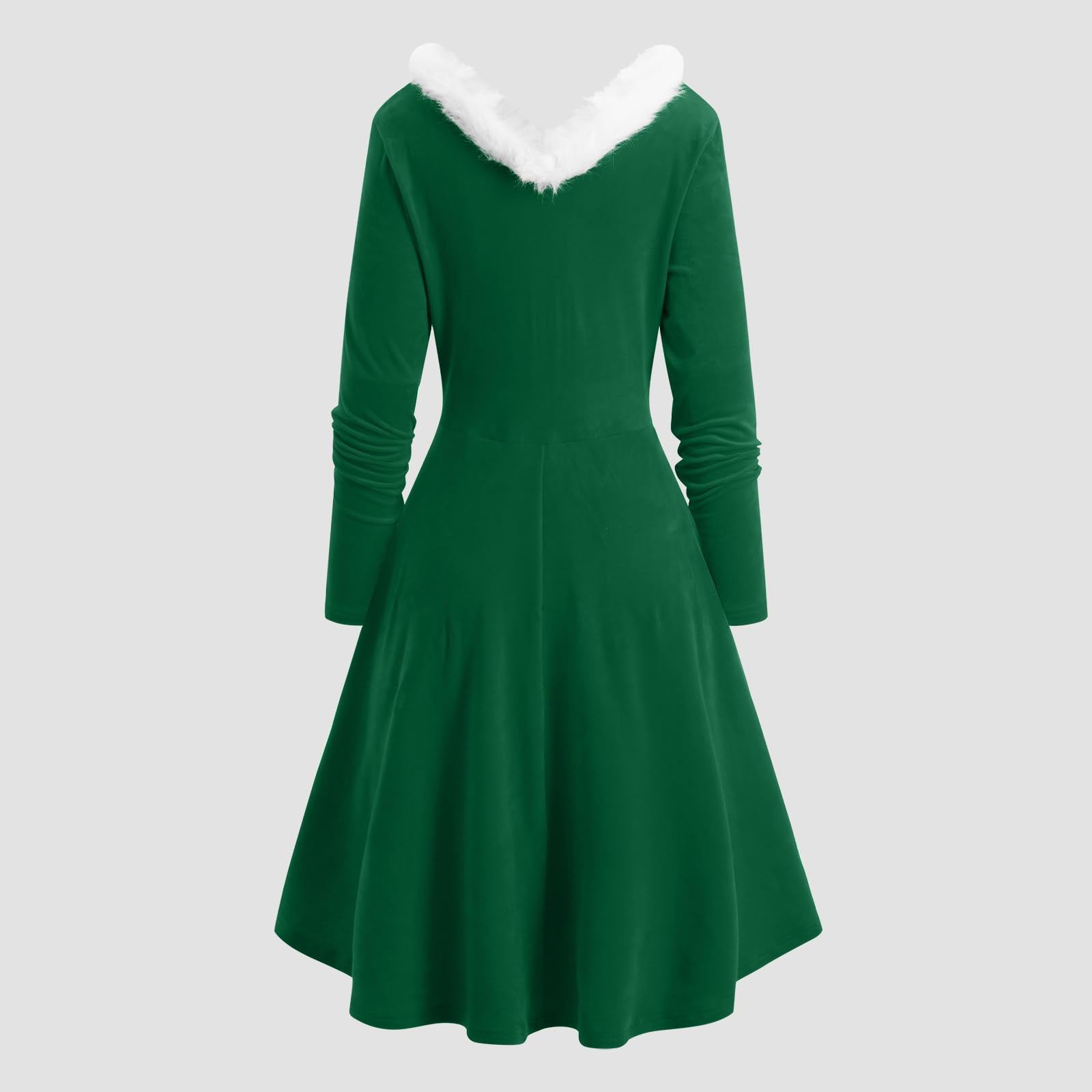 Vestiti Natale-Abito Natale-Abito Asimmetrico A Maniche Lunghe con Scollo A V E Patchwork Natalizio da Donna