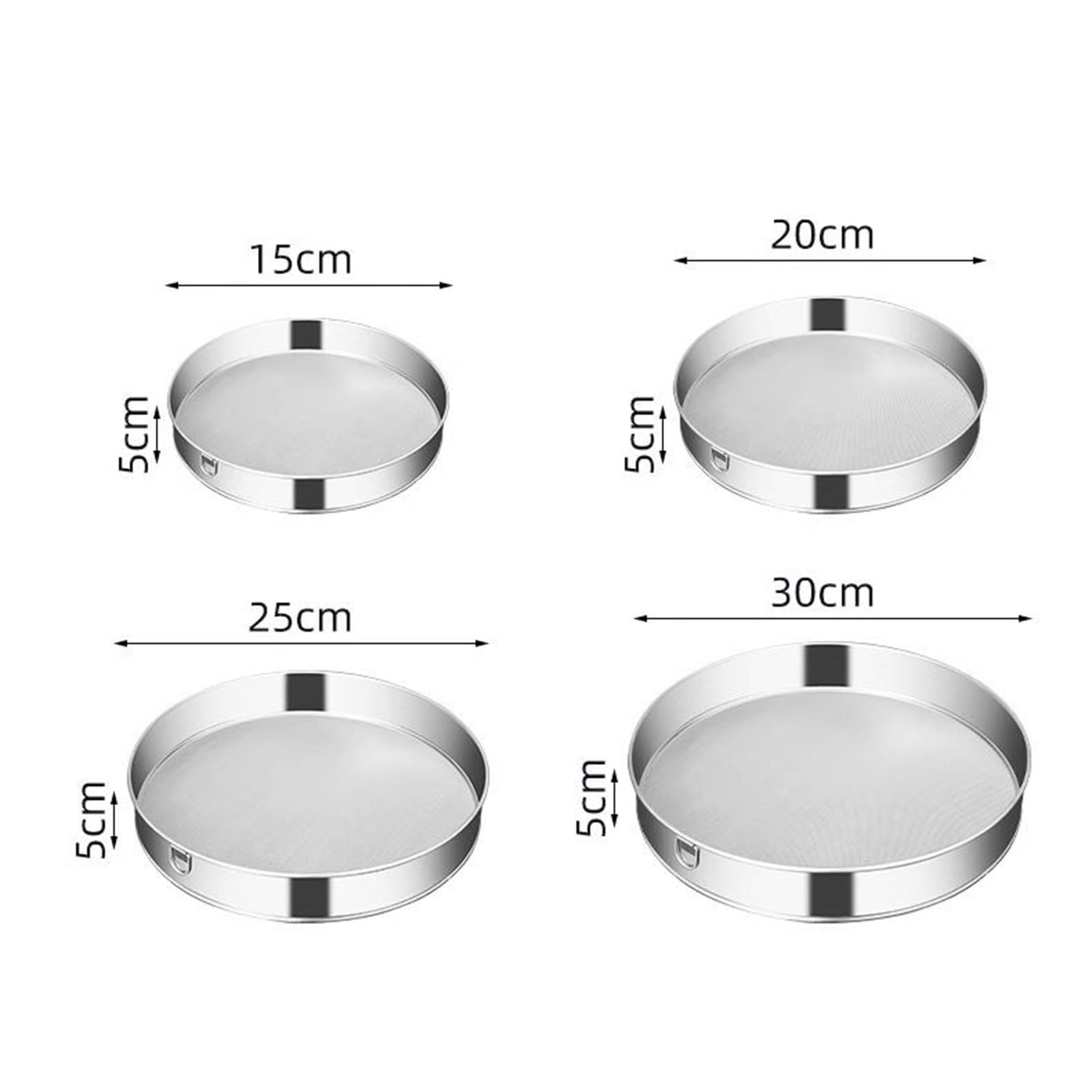 Setaccio in acciaio inox 304, set da 4 pezzi, setaccio per farina, setaccio a maglia fine, setaccio per farina o scolapasta (60 maglie)