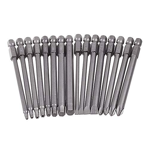 Rocaris 16 Pack 1/4 Inch Hex Shank Long Magnetic Screwdriver Bits Set 4 in Power Tools(Slotted+Cross+Hex+Plum blossom）