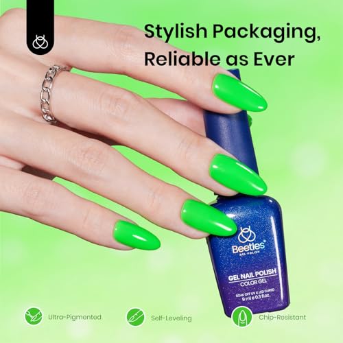 Image of Beetles Green Gel Nail Polish, Bright Green Gel Polish Ghost Phantom for Day Nails Art, Soak Off Uv LED Nail Lamp Manicure Salon Gift for Women 0.3Oz
