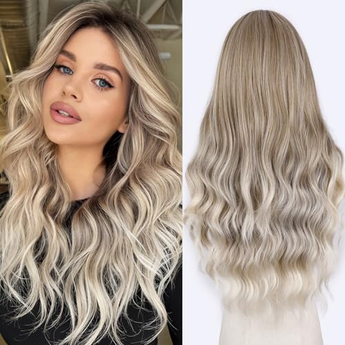 FAVE Ash Blonde Wig Middle Part Lace Blonde Wigs Natural Wavy Dirty Blonde Wigs Soft Long Wigs for White Women(26 Inches) Ash Blonde 26