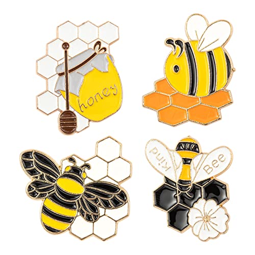 Image of Ornaland 4 Pcs Honey Bee Brooches Enamel Cartoon Insect Bee Pin Lapel for Women Clothing Bags Backpacks Jackets Hat