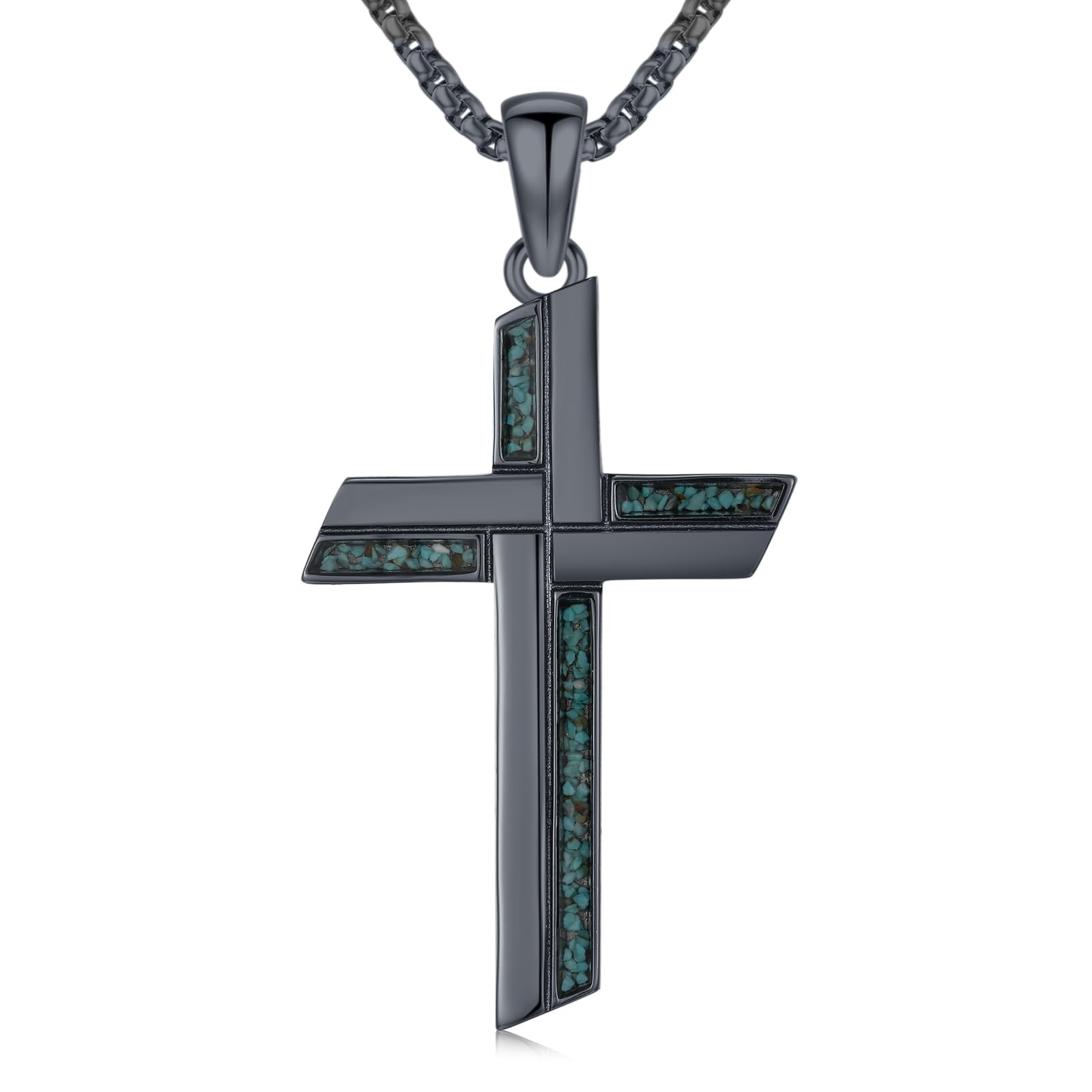 TwoAnts Cross Necklace for Men 925 Sterling Silver Turquoise Cross Pendant Necklace Religious Protection Jewelry Gifts for Women