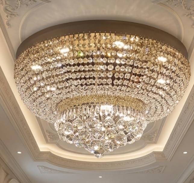 Image of Sanleen Crystal LED Double Height Chandelier /Jhoomar for Living Room and Home Decor(Golden, 24inch Width and Height 28.inch)