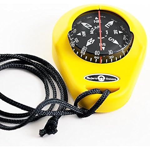 wellenshop Riviera Handkompass Peilkompass Kunststoff Gelb 10° Skalierung Schwimmfähig Entspiegelt Kompass Bootskompass Wanderkompass Cover