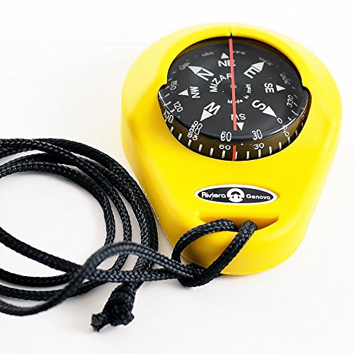 wellenshop Riviera Handkompass Peilkompass Kunststoff Gelb 10° Skalierung Schwimmfähig Entspiegelt Kompass Bootskompass Wanderkompass