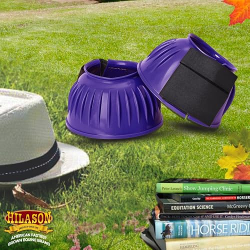 Image of HILASON Western Horse Rubber PVC Ribbed Double Hook and Loop Bell Boots Training Protective Shock Absorbing Leg
