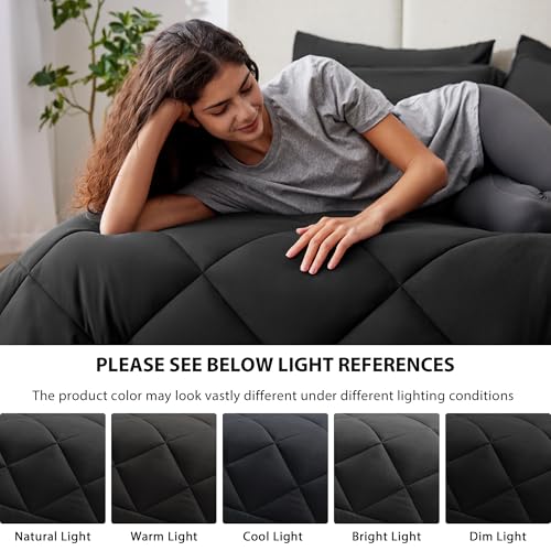 Love's cabin Full Comforter Set Black, 7 Pieces Full Bed in a Bag, All Season Full Bedding Sets with 1 Comforter, 1 Flat Sheet, 1 Fitted Sheet, 2 Pillowcase and 2 Pillow Sham - Image 6