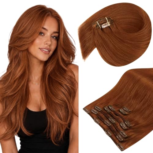 Sunny Hair Clip in Hair Extensions Real Human Hair Copper Reddish Brown