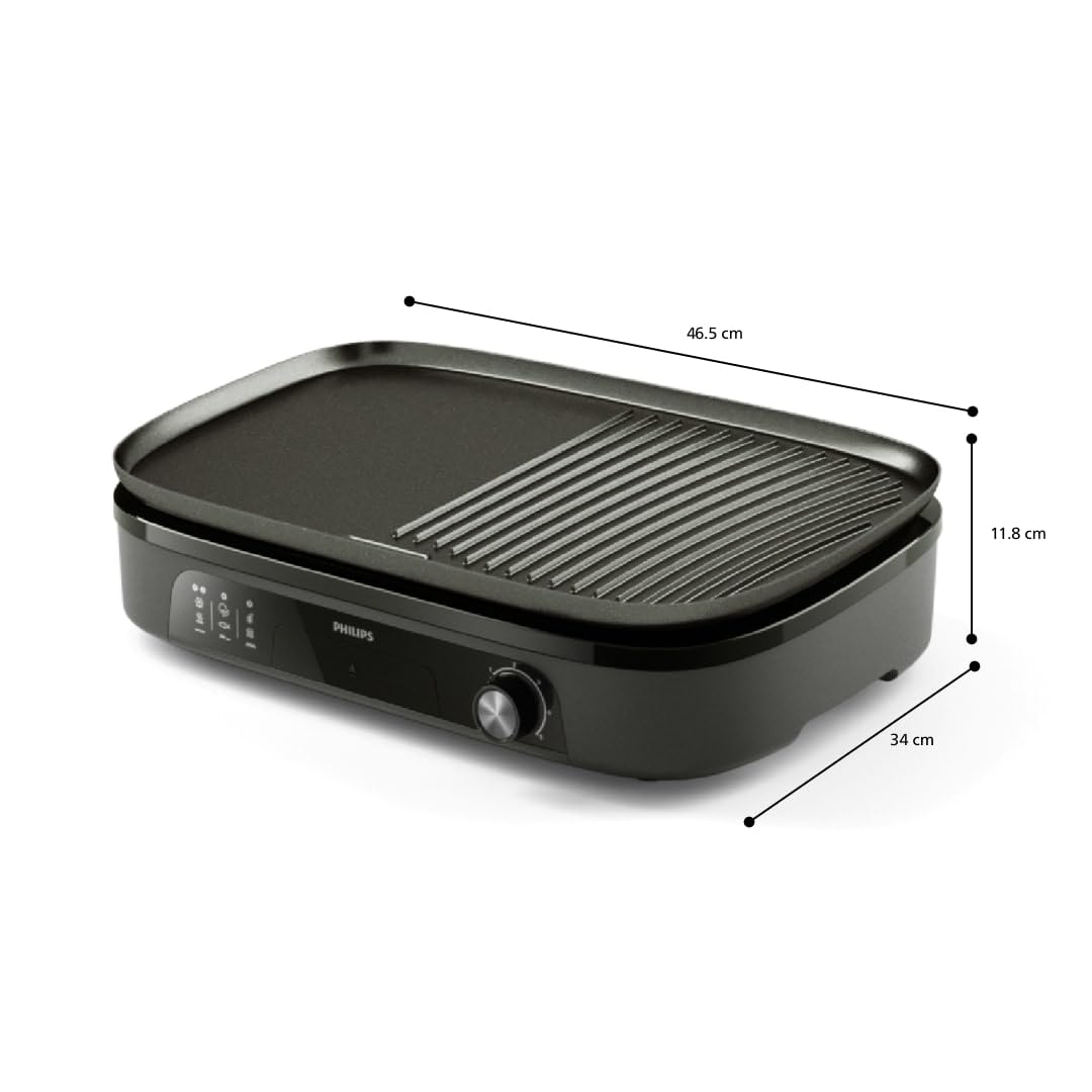Philips Grill stołowy serii 3000 - Duży grill rodzinny, 2400 W szybkiego nagrzewania, regulowana temperatura, nieprzywierająca powłoka, łatwe czyszczenie (HD6210/95)