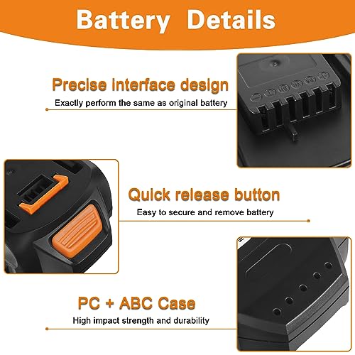 20V Battery and Charger Starter Kit for Worx 20 Volt Cordless Tools