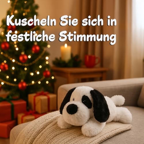 WEIGEDU Plüschhund Kuscheltier Schwarz-Weiß – Weiches Stofftier Hund 50 cm, Liegender Kuschelhund Plüschtier, Geschenk für Kinder & Erwachsene