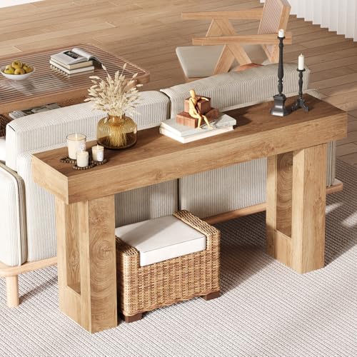 63 Inch Farmhouse Console Table for Entryway, Slim Wood Sofa Side Table, Modern Minimalist Decorative Furniture for Living Room, Hallway, Front Door, Natural