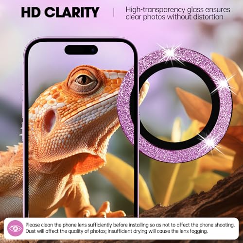 Image of for iPhone 16 /16 Plus Camera Lens Protector Bling Individual Metal Glitter Ring 9H Hardness Scratchproof Protector, Stylish Phone Accessories, Case Friendly (Glitter Pink)