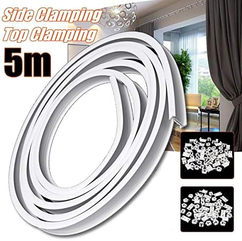 TOPWA 5 Meter Flexible Plastic PVC Curtain Track Runner Rail Wall Ceiling Mounted Fixing Hooks Shower Curtains Room Divider with Instruction Mounting Accessories Include White (Top clamping)