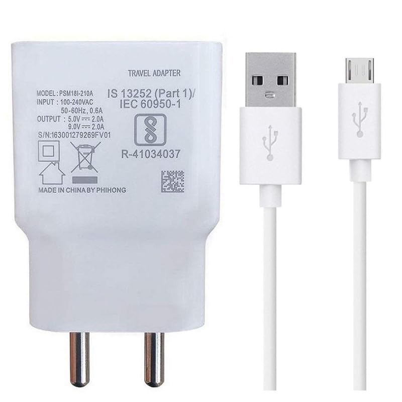 Fast Charger for Samsung Galaxy J8 Original Adapter Super Flash Vooc Fast Quick Qualcomm Charging Smart IC Technology with 1m Micro USB Data Cable (White, VO, SE.N1)-picture-36