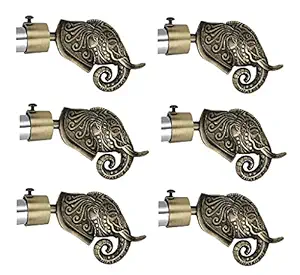 Ferio Elephant Design Brass Antique Zinc Alloy Curtain Finials Door and Window 1 Inch Rod Size Set of 3 (6 Pcs) : Curtain Bracket/Holder