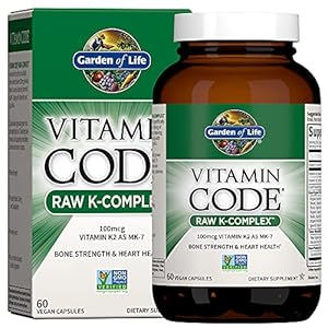 Vitamin K2 and K1 by Garden of Life, Vitamin Code Vegan K Complex Vitamin for Bone Strength and Heart Health, Vitamin K1 and K2, Omega Rich Flax Seed Oil, Trace Minerals, Probiotics, 60 Day Supply