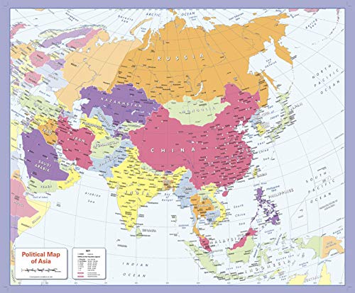 Color Blind Friendly Political Wall Map of Asia - 31.75