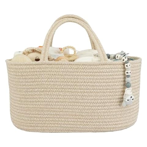 XUANGUO Large Baby Diaper Caddy Organizer for Girl Boy Rope Nursery Storage Bin Basket Portable Holder Tote Bag for Changing Table Car Travel Baby Shower Gifts Oatmeal Cover