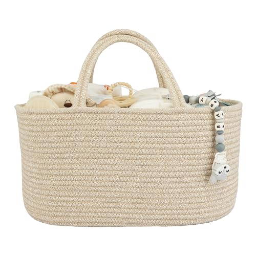 Image of XUANGUO Large Baby Diaper Caddy Organizer for Girl Boy Rope Nursery Storage Bin Basket Portable Holder Tote Bag for Changing Table Car Travel Baby Shower Gifts Oatmeal