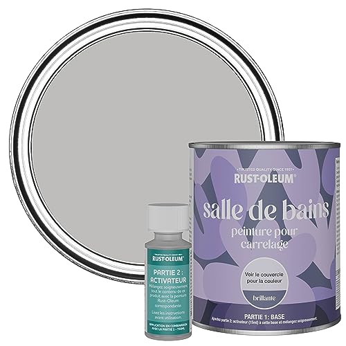 Rust-Oleum Peinture Grise Résistante à l'eau pour Carrelage de Salle de Bain, Finition Brillante - Silex 750ml