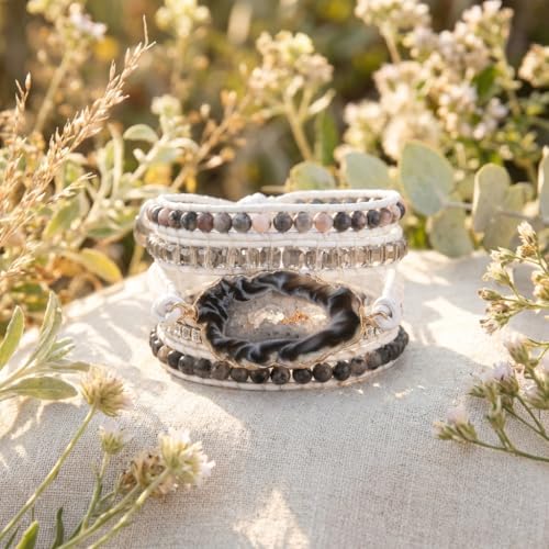 Image of YGLINE Boho Handmade Wrap Leather Tube Crystal Stone Bracelet for Women