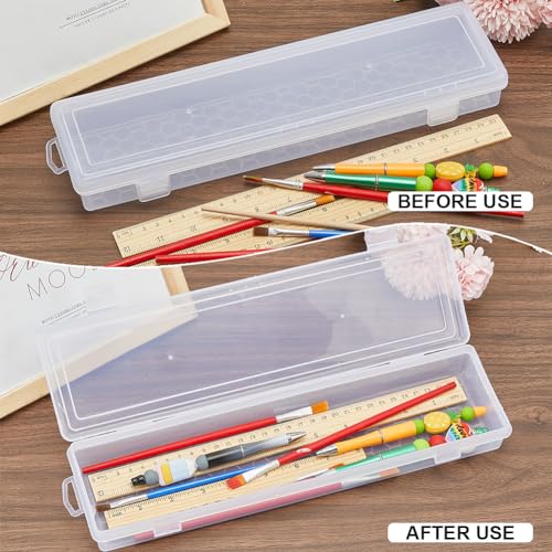 Image of GORGECRAFT 3Pcs Translucent Plastic Paint Brush Holders Paintbrush Case Organizers Drawing Tools Storage Box Long Watercolor Pen Pencil Container Buckle Design for Artist Art Crafts Office Supplies