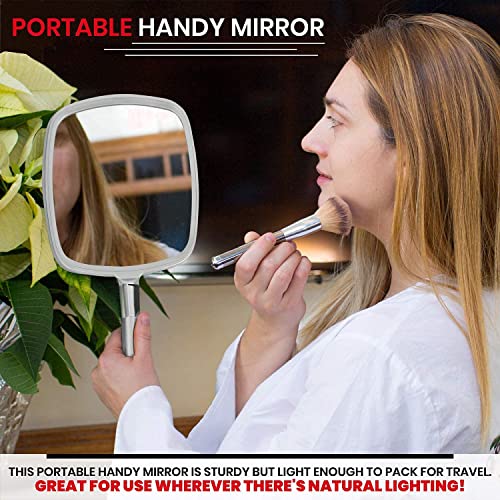 Mirrorvana Large Hand Mirror With Comfy Handle For Men & Women - Professional Handheld Haircut Mirrors For Barber And Salon - 9" X 13" (Silver) #TOP3