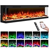 STRICWARM 100' 3 Sided Electric Fireplace Insert, Smart 3D Linear Built-in Fire Place, Multi-Color of Flame Combinations, Heater 1500W, APP & Remote Control, Cracking Sound, 9H Timer, Crystal & Log