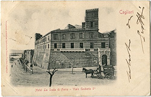 1902 Cagliari Hotel La Scala di Ferro V. Umberto I carrozza Ambulante FP B/N VG Cartolina Postale
