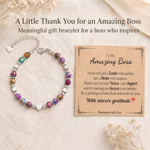 Image of Gifts for Women & Girl, Healing Natural Stone Beads Heart Bracelets with Quote Card, Back to School Valentines Mothers Day Graduation Christmas Birthday Gifts